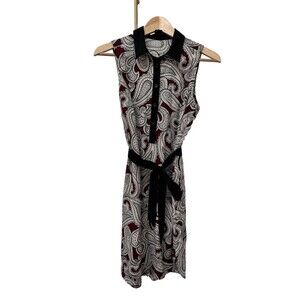 Ann Taylor Burgundy Black White Paisley Sleeveless Mini Dress